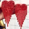 Fashion-New Arrival Shiny Red Rhinestone Kąt Serca Urok Dangle Kolczyki Dla Kobiet Biżuteria Trendy Kolekcja Akcesoria