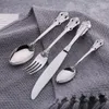 고급 레트로 Flatware 세트 실버 골드 스테인레스 스틸 칼 붙이 세트 나이프 포크 스푼 스쿠프 4pcs 식기 세트 식기 세트 DBC BH3088