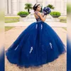 Luksusowe zroszony kryształy koronkowe sukienki na quinceanera załoga Backless Royal Blue suknia wieczorowa Sweet 16 suknie balowe