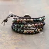 10Pcs Boho Stackable Bracelet 3 Rows African Turquoise Gemstone Beads Leather Wrap Bracelet with Love Heart Button,Nature Inspired Jewelry