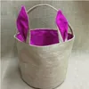 Burlap koszyk wielkanocny wiadro królik króliczne uszy do przechowywania torebki koszyk urocze torby na prezent przenośne Put Easter Eggs Organizer okrągły dolny Py1