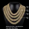 15mm Miami Link Chain Necklace Men Rhinestone Shiny Ice Out Cuban Bracelet Silver Gold Color Choker Necklaces Hip Hop Jewelry