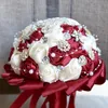 2019 Bring Crystal Brooch Handmade Satin Rose Rose Bouquets Fleurs Bridesmaid Handles