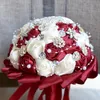 2019 Verbazingwekkende Bling Crystal Broche Handgemaakte Satin Rose Bruidsboeketten Bloemen Bruidsmeisje Handgrepen Aangepaste Bouquet2221