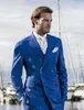 Brand New Royal Blue Groom Tuxedos Double-Breasted Groomsman Wedding 2 Piece Suit Moda Mężczyźni Prom Party Jacket Blazer (kurtka + spodnie + krawat) 2604