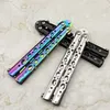 Coltello pieghevole in acciaio inossidabile non affilato Coltello da allenamento per mosche di burro Coltello da pratica in metallo per esterni Strumento smussato Balisong Trainer EDC