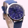 Goedkoop Aehibo Quartz Batterij Roman Number Hour Markers Mens Horloge Horloges 43mm Blue Dial Chronograph Hardlex Horloges Lederen Band