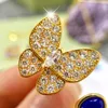 Wholesale- hot-selling copper-plated gold jewelry Trifolium Lapis diamond double butterfly open ring with gift box