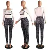 Kadınlar Leopar Baskılı Eşofman Uzun Kollu Tişört Üst + Pantolon Tayt 2 Adet Kıyafetler Sonbahar Tasarım 5 Renk Spor