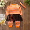 2019 Nuovo autunno bambino pagliaccetto di Halloween bambini zucca stampata a maniche lunghe tuta a righe abbigliamento bambini designer all'ingrosso costo di Halloween