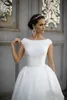 robe de mariee 2022 Vintage Boot-ausschnitt Satin Hochzeit Kleid Backless Taste A-linie Prinzessin Brautkleider Brautkleider Zug vestidos