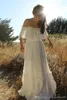 Beach Bohemian Romantic Lace Wedding Gowns Pleats Applique Off Shoulder Sweep Train Boho Country Bridal Dress Custom Made