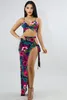 Moda-Vestido de mujer Sexy Estampado Contraste Color Playa Discoteca Mujer Traje de dos piezas Sling Costura Irregular Falda de verano Talla S-XL