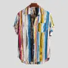 Wholesale-New Men Shirts High Quality Luxury Stylish Mens Multi Color Lump Chest Pocket Short Sleeve Round Hem Loose Blouse