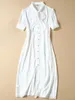 Robe longue blanche sexy pour femmes, manches courtes, chemise mi-longue