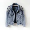 Mode-2018 Printemps Automne Femmes De Base Manteaux Femmes Denim Veste Perles Perles De Mode Jeans Manteau Lâche À Manches Longues Vestes 898