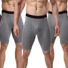 Boxer Long décontracté pour hommes, sous-vêtement confortable en coton, taille élastique, Fitness, longueur aux genoux, culotte Sexy à poche fine