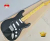 Hoge kwaliteit FDST-1025 zwarte kleur vaste lichaam met witte pickguard esdoorn fretboard elektrische gitaar, gratis verzending