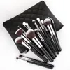 15pcs Black Makeup Pinceles Conjunto Polvo Contorno Fundación Eyeshadow Lip Blush Cepillo Suave Profesional Pelo Sintético Maquillaje Kit de herramientas