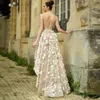 High Low Gorgeous Prom Dresses D Flower Appliqued Crystal Beads Lace Evening Gowns Illusion Organza Women Special Ocn Plus Size Dress ress