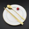 2 Pcs / Lot Vaisselle En Acier Inoxydable Dîner Ensemble Scoop Noir Rose Doré Argent Chop Sticks Couverts En Métal Vaisselle Coréenne Ensemble C18112701