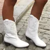 Stövlar Kvinnors Västra Vinter Mid Tube Knight Boot 2021 Lady Rom Slip-On Low Heel Leather Shoes Wide Calf Cowboy Botas1