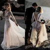 Sparkly 2020 Sexy Wedding Dresses Deep V Neck Sequined Beads Boho Illusion Bridal Gowns Backless Long Sleeve Beach Wedding Dress