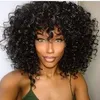 Ny frisyr kort klippa bob kinky lockiga peruker brasilianska hår simulering mänskligt hår kort lockig peruk med bangs för kvinnor