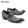 Batzuzhi El Yapımı Deri Ayakkabı Erkekler 6.5 cm Yüksek Topuklu Demir Sivri Burun Resmi Elbise Ayakkabı Erkekler Parti, İş Zapatos Hombre, US12