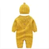 Baby Kids Designer Roupas Infantil Round Collar Jumpsuit de malha manga longa Botão Cardigan Romper + Hat Set Recém-nascidos Roupas M427