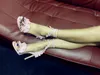 Leder 2019 Lineal Free Ladies Silla Shipping Wildleder 10 cm High Heel Schuhe Open Toe One-Line-Schnürsandalen Hochzeitsfeier Falbala Pink 34-43 719