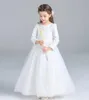 맞춤 제작 된 고품질 흰색 공주 드레스 여자 레드 레이스 드레스 웨딩 플라워 걸 스커트 공을위한 긴 슬리브 드레스