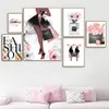 Mode Poster Vrouwen Parfum Make-up Canvaskunst Sexy Lippen Schilderijen Hoge Hakken Posters Roze Bloem Muur Foto Thuis Decor1773314