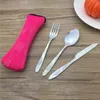 iTECHOR 3pcs/lot Stainless Steel Tableware set camping Travel Portable Cutlery Fork Knife Dinnerware Set with cloth bag hot sale C18112701