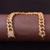 12MM Men Zircon Curb Cuban Link Bracelet Hip hop Jewelry Gold Color Thick Heavy Copper Material Iced CZ Chain Bracelet 8"