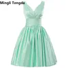 Mingli Tengda Oro/Negro/Borgoña Satén Cuello en V Vestidos de graduación Volver Con cordones Vestidos para ocasiones especiales Piedra preciosa verde Vestido corto formal