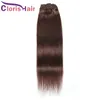 Full Head 8pcs 120g Dark Brown Clip på Extensions Silkesly Right Double Machine Weft Clip Ins #4 Malaysian Virgin Human Hair Clips in Extension