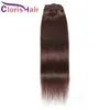 Outlet #4 Human Hair Extension Clip Ins Dark Brown Silky Straight Raw Indian Clip In On Extensions Full Head 8pcs 120G FAST LEVERANS