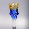 Król Czaszka Duża Korona Szklana Miska 14mm Mężczyzna Stawki Suchy Helb Holder Blue Clear Color Bong Bowls Smok