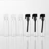 DHL 1ml Mini Glass Perfume Bottle Small Glass Parfume Sample Vials Tester Trial Bottles مع سدادات سوداء صافية 1000pcs9057910