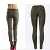 calças de brim verdes mulher estilo militar mediana Mulheres cintura do estiramento Pencil Jeans Moda Double Side Pockets Jeans Exército magro Femme