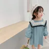 Sodawn 2019 한국어 스타일 가을의 새로운 어린이 옷 아기 소녀 린넨 드레스 레이스 칼라 유아 아이 공주 드레스
