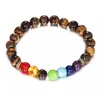 Atacado New Natural Stone Pulseiras 7 Reiki Chakra Equilíbrio Pulseira Frisada para Homens Mulheres Estiramento Yoga Jóias