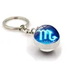 Twelve Constellations Symbol Sign Keychain Time Stone Double-sided Glass Ball Metal Charm Keychain Keyring Creative Men Women Jewelry Gifts