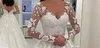 Sexy Women Wedding Dress White Lace Long Dress Deep V-neck Long Mesh Lace Sleeve A-line Pleated Floor-length Dresses291g