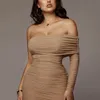 Ribbed Mesh Cocktail Dresses Women Slash Neck Midi Summer 2019 Party Formal Evening Gowns Split Cocktail Dress