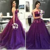 Vackra lila kvällsklänningar 2020 Beaded Lace Applique Prom Klänning Empire Waist Stropless Red Carpet Party Gowns