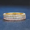Eenvoudige mode-sieraden 925 sterling zilverRose gouden vulling Pave witte saffier CZ diamant eeuwigheid vrouwen bruiloft verlovingsband Ri4028337