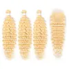 Brazilian Deep Wave 613 Blonde Human Hair Bundles With Closures Frontals Honey Platinum Virgin Hair6365643