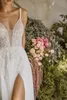 Paillettes de hod sexy lihi bon marché une ligne robe de spaghetti pur à side perles divisées de côté back sans robe de mariée robes de mariée